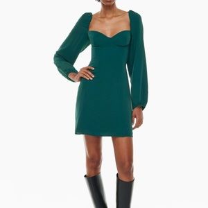 Wilfred Novella Satin Puff Sleeve Dress in Deep Pandora Green Size 10